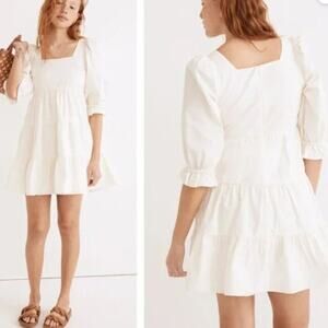 Madewell Brand Cream Poplin Lizzie Babydoll Mini Dress Size 6 Puff Sleeves